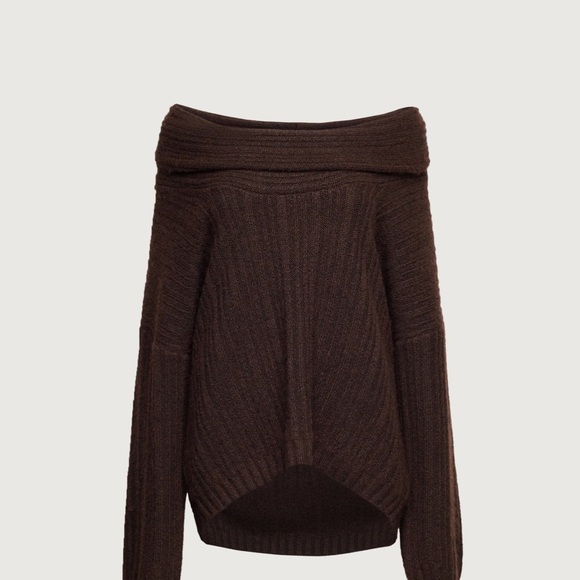 OAK + FORT Chocolate Off-Shoulder Sweater - Picture 4 of 10